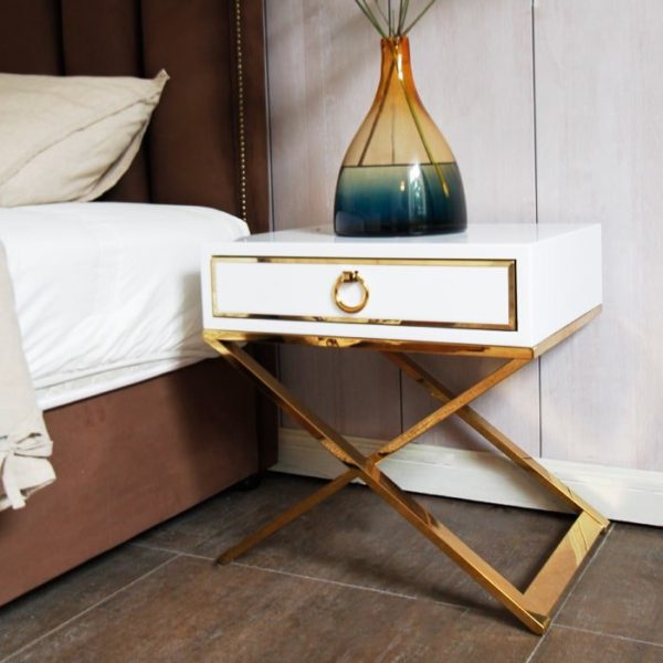 white bedside table