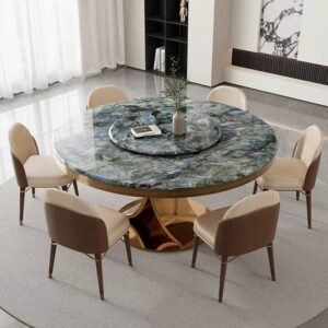green marble dining table styling