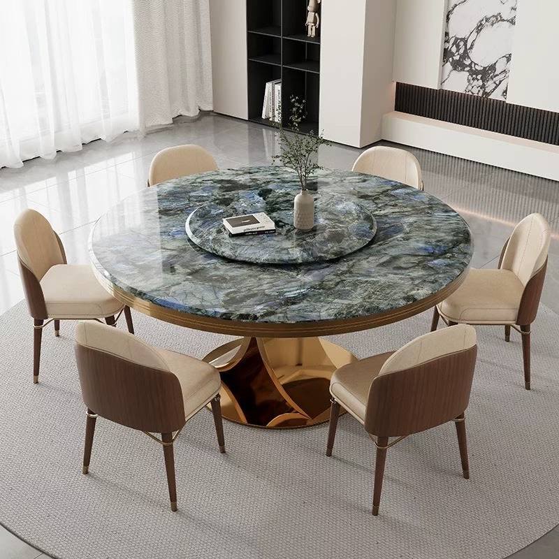 green marble dining table styling
