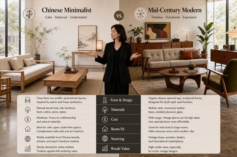Chinese Minimalist vs Mid-Century Modern furniture