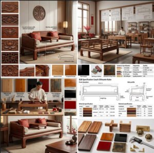 Chinese couch design Ming motifs lacquer finishes silhouette