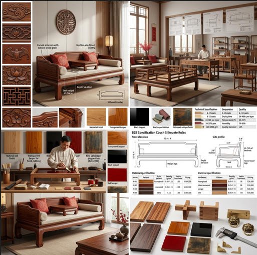 Chinese couch design Ming motifs lacquer finishes silhouette